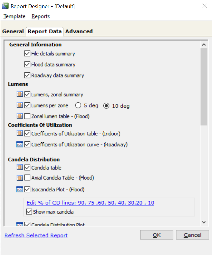 Report Designer - Photometry Options